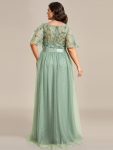 Plus Size Women’s Embroidery Evening Dresses with Short Sleeve – Mint Green