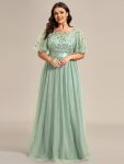 Plus Size Women’s Embroidery Evening Dresses with Short Sleeve – Mint Green