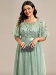 Plus Size Women’s Embroidery Evening Dresses with Short Sleeve – Mint Green