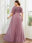 Plus Size Women’s Embroidery Evening Dresses with Short Sleeve – Purple Orchid