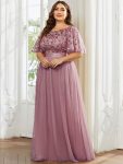 Plus Size Women’s Embroidery Evening Dresses with Short Sleeve – Purple Orchid