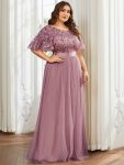 Plus Size Women’s Embroidery Evening Dresses with Short Sleeve – Purple Orchid