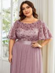 Plus Size Women’s Embroidery Evening Dresses with Short Sleeve – Purple Orchid