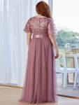 Plus Size Women’s Embroidery Evening Dresses with Short Sleeve – Purple Orchid