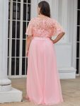 Plus Size Women’s Embroidery Evening Dresses with Short Sleeve – Pink