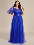 Plus Size Women’s Embroidery Evening Dresses with Short Sleeve – Sapphire Blue