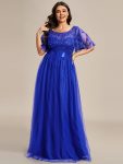 Plus Size Women’s Embroidery Evening Dresses with Short Sleeve – Sapphire Blue