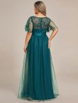 Plus Size Women’s Embroidery Evening Dresses with Short Sleeve – Teal