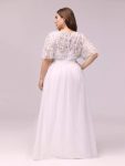 Plus Size Women’s Embroidery Evening Dresses with Short Sleeve – White