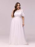 Plus Size Women’s Embroidery Evening Dresses with Short Sleeve – White