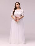 Plus Size Women’s Embroidery Evening Dresses with Short Sleeve – White