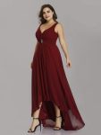 Plus Size Chiffon Formal V-Neck High-Low Cocktail Dress – Burgundy