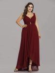 Plus Size Chiffon Formal V-Neck High-Low Cocktail Dress – Burgundy