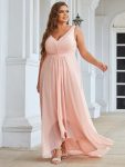 Plus Size Chiffon Formal V-Neck High-Low Cocktail Dress – Pink