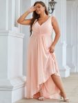 Plus Size Chiffon Formal V-Neck High-Low Cocktail Dress – Pink