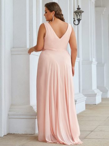 Plus Size Chiffon Formal V-Neck High-Low Cocktail Dress - Pink