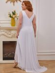 Plus Size Chiffon Formal V-Neck High-Low Cocktail Dress – White