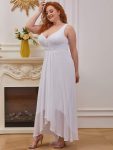 Plus Size Chiffon Formal V-Neck High-Low Cocktail Dress – White