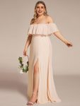 Plus Size Off the Shoulder Formal Bridesmaid Dress with Thigh Split – Blush