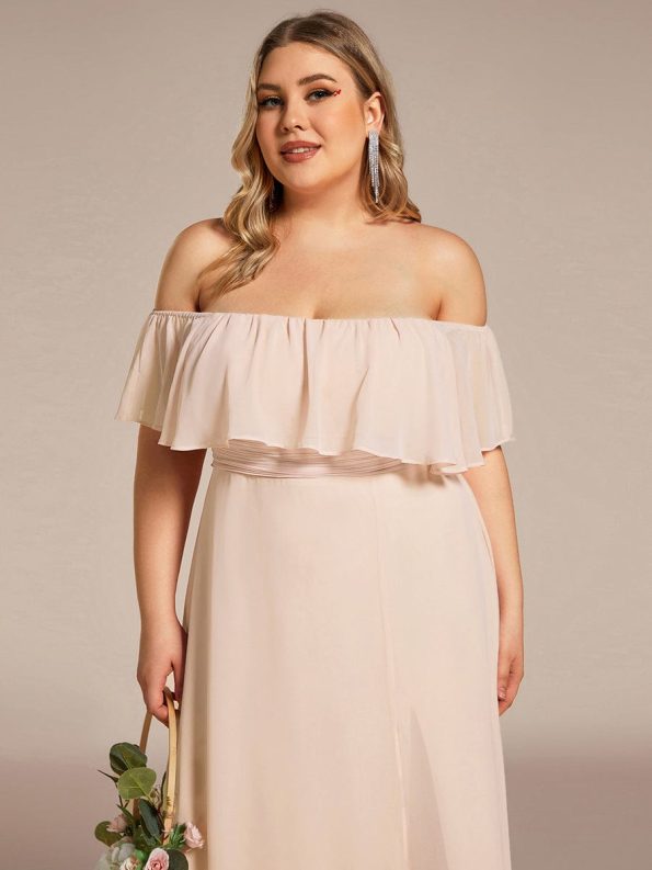 Plus Size Off the Shoulder Formal Bridesmaid Dress with Thigh Split - Blush