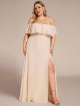 Plus Size Off the Shoulder Formal Bridesmaid Dress with Thigh Split – Blush