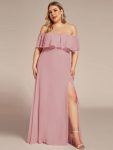 Plus Size Off the Shoulder Formal Bridesmaid Dress with Thigh Split – Dusty Rose