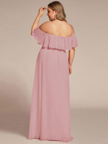 Plus Size Off the Shoulder Formal Bridesmaid Dress with Thigh Split - Dusty Rose