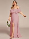 Plus Size Off the Shoulder Formal Bridesmaid Dress with Thigh Split – Dusty Rose