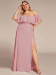 Plus Size Off the Shoulder Formal Bridesmaid Dress with Thigh Split - Dusty Rose