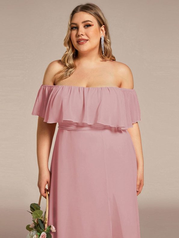 Plus Size Off the Shoulder Formal Bridesmaid Dress with Thigh Split - Dusty Rose