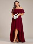 Plus Size Flowy Chiffon High-Low Off The Shoulder Bridesmaid Dress – Burgundy