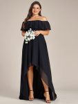 Plus Size Flowy Chiffon High-Low Off The Shoulder Bridesmaid Dress – Black