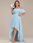 Plus Size Flowy Chiffon High-Low Off The Shoulder Bridesmaid Dress – Sky Blue