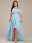 Plus Size Flowy Chiffon High-Low Off The Shoulder Bridesmaid Dress – Sky Blue