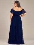 Plus Size Flowy Chiffon High-Low Off The Shoulder Bridesmaid Dress – Navy Blue