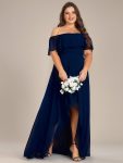 Plus Size Flowy Chiffon High-Low Off The Shoulder Bridesmaid Dress – Navy Blue