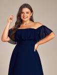 Plus Size Flowy Chiffon High-Low Off The Shoulder Bridesmaid Dress – Navy Blue