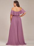 Plus Size Flowy Chiffon High-Low Off The Shoulder Bridesmaid Dress – Purple Orchid