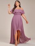 Plus Size Flowy Chiffon High-Low Off The Shoulder Bridesmaid Dress – Purple Orchid