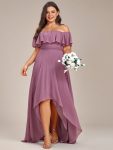 Plus Size Flowy Chiffon High-Low Off The Shoulder Bridesmaid Dress – Purple Orchid