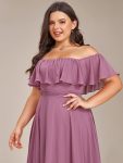 Plus Size Flowy Chiffon High-Low Off The Shoulder Bridesmaid Dress – Purple Orchid