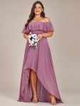 Plus Size Flowy Chiffon High-Low Off The Shoulder Bridesmaid Dress – Purple Orchid