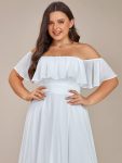 Plus Size Flowy Chiffon High-Low Off The Shoulder Bridesmaid Dress – White