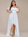 Plus Size Flowy Chiffon High-Low Off The Shoulder Bridesmaid Dress – White