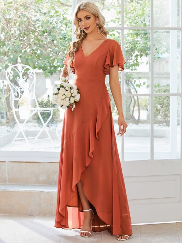 Charming Chiffon Bridesmaid Dress with Lotus Leaf Hemline - Burnt Orange