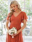 Charming Chiffon Bridesmaid Dress with Lotus Leaf Hemline – Burnt Orange