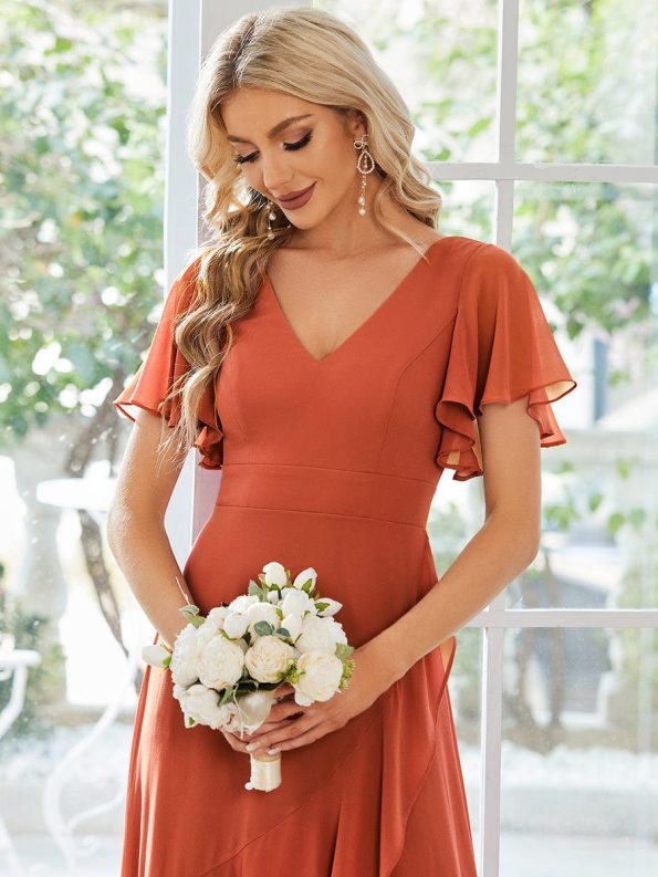 Charming Chiffon Bridesmaid Dress with Lotus Leaf Hemline - Burnt Orange