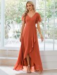 Charming Chiffon Bridesmaid Dress with Lotus Leaf Hemline – Burnt Orange