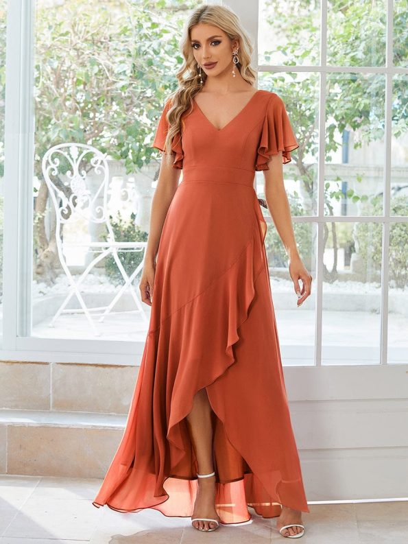 Charming Chiffon Bridesmaid Dress with Lotus Leaf Hemline - Burnt Orange