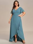 Charming Chiffon Bridesmaid Dress with Lotus Leaf Hemline – Dusty Blue